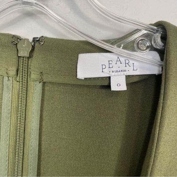 Pearl by Lela Rose Ponte Square Neck Dress Olive Green Long Sleeve A Line 0 Rare - Picture 5 of 16